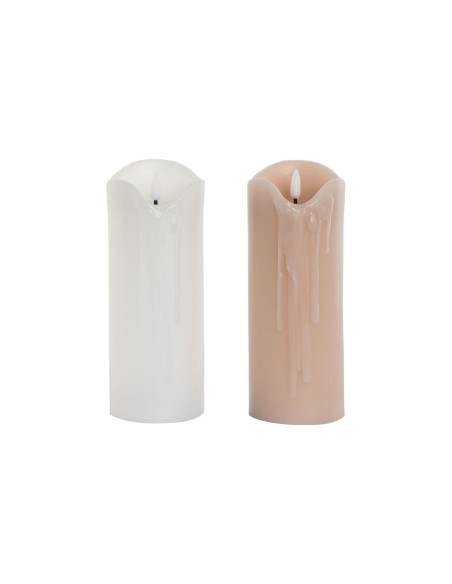 Bougie LED DKD Home Decor Blanc Rose clair 7.5 x 7.5 x 20 cm 7,5 x 7,5 x 20 cm (AA) (2 Unités)