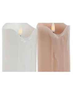 Bougie LED DKD Home Decor Blanc Rose clair 7.5 x 7.5 x 20 cm 7,5 x 7,5 x 20 cm (AA) (2 Unités) 2