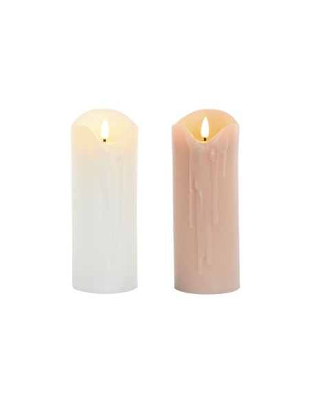 Bougie LED DKD Home Decor Blanc Rose clair 7.5 x 7.5 x 20 cm 7,5 x 7,5 x 20 cm (AA) (2 Unités)