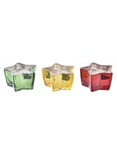Bougie DKD Home Decor Jaune Rouge Vert Étoile Noël 10 x 10 x 5,5 cm (3 Unités)