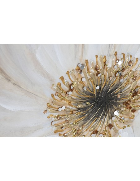 Cadre Home ESPRIT Beige Doré Toile Bois MDF Fleur Romantique 60 x 3 x 60 cm (2 Unités)