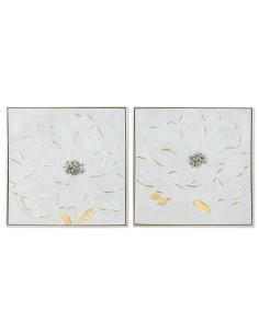 Cadre Home ESPRIT Blanc Doré polystyrène Toile Fleur Shabby Chic 62 x 4,5 x 62 cm (2 Unités)