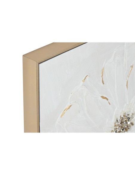 Cadre Home ESPRIT Blanc Doré polystyrène Toile Fleur Shabby Chic 62 x 4,5 x 62 cm (2 Unités)