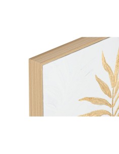 Cadre Home ESPRIT Blanc Doré Toile Bois MDF Moderne Feuille d'une plante 42 x 4 x 42 cm (2 Unités) 2