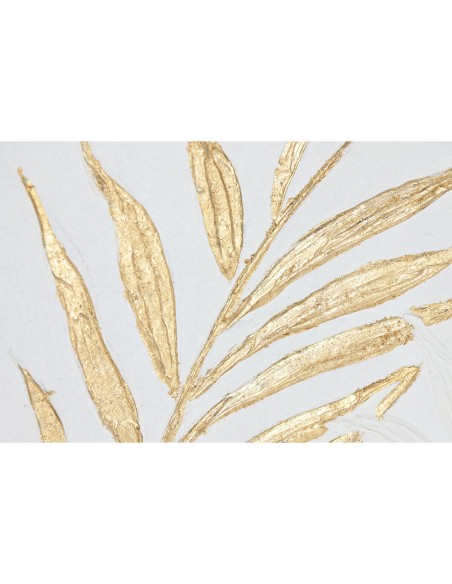 Cadre Home ESPRIT Blanc Doré Toile Bois MDF Moderne Feuille d'une plante 42 x 4 x 42 cm (2 Unités)