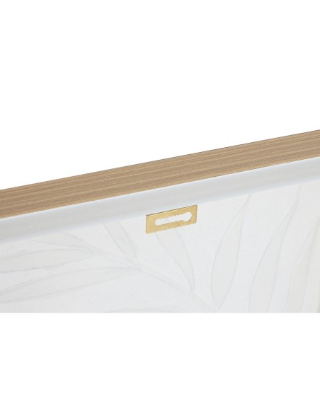 Cadre Home ESPRIT Blanc Doré Toile Bois MDF Moderne Feuille d'une plante 42 x 4 x 42 cm (2 Unités)