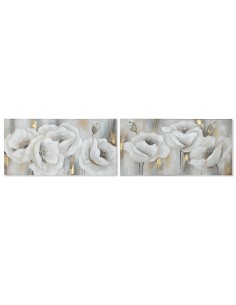 Cadre Home ESPRIT Blanc Gris Toile Bois MDF Traditionnel 120 x 3 x 60 cm (2 Unités)