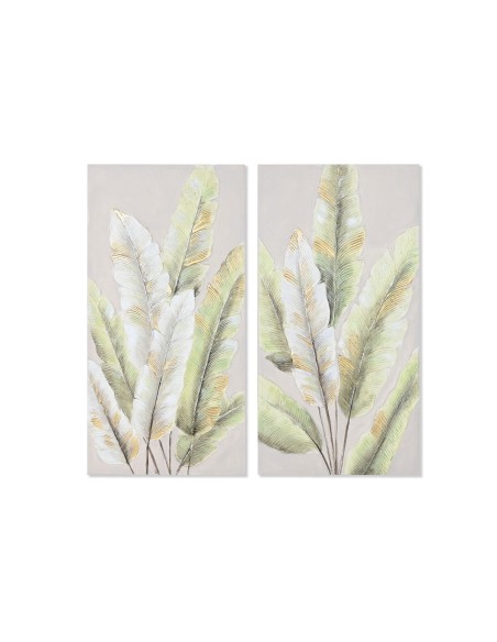 Cadre Home ESPRIT Vert Doré Toile Bois MDF Palmiers Tropical 50 x 3 x 100 cm (2 Unités)