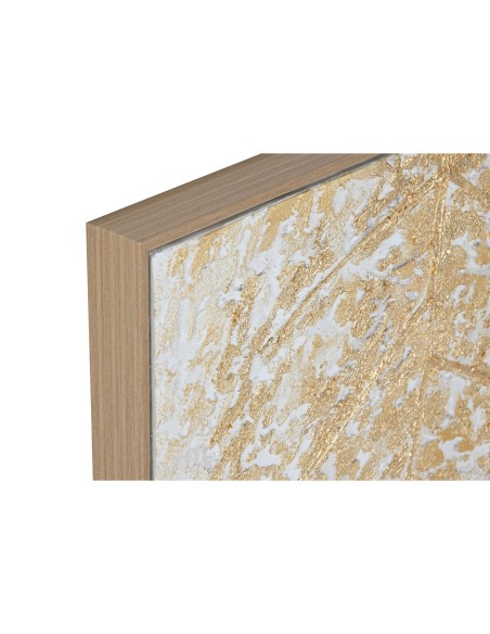Cadre Home ESPRIT Blanc Doré Toile Bois MDF Moderne Feuille d'une plante 82 x 4,5 x 82 cm (2 Unités)