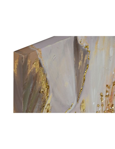Cadre Home ESPRIT Beige Doré Toile Bois MDF Moderne Fleur 80 x 3 x 80 cm (2 Unités)