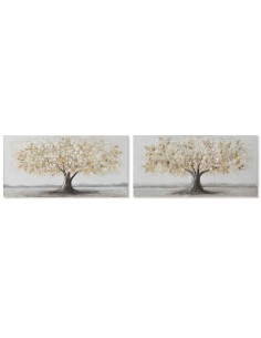 Cadre Home ESPRIT Doré Toile Bois MDF Arbre Traditionnel 120 x 3 x 60 cm (2 Unités)