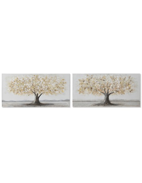 Cadre Home ESPRIT Doré Toile Bois MDF Arbre Traditionnel 120 x 3 x 60 cm (2 Unités)