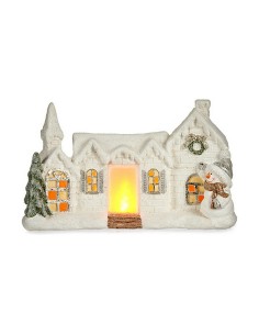 Figurine Décorative Noël Lumière LED Maison Blanc Polyrésine 13 x 26,5 x 43 cm