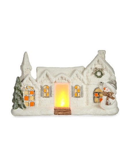 Figurine Décorative Noël Lumière LED Maison Blanc Polyrésine 13 x 26,5 x 43 cm
