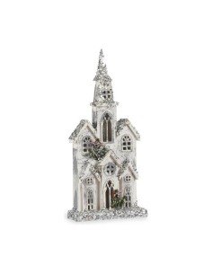 Figurine Décorative Noël Paillettes Lumière LED Maison 25,5 x 56,5 x 9,5 cm Gris Bois Blanc