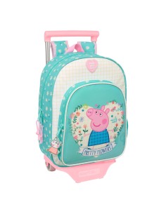 Cartable à roulettes Peppa Pig Pretty flowers Jaune Menthe 26 x 11 x 67 cm 26 x 34 x 11 cm