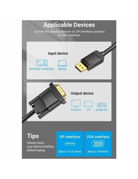 Adaptateur DisplayPort vers VGA Vention HBLBJ Noir 5 m