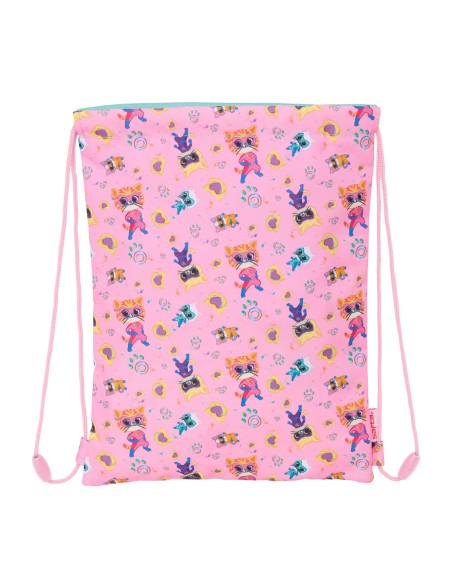 Sac à dos serré par des ficelles SuperKitties Rose Turquoise 26 x 34 x 1 cm