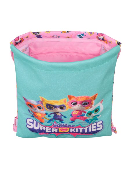 Sac à dos serré par des ficelles SuperKitties Rose Turquoise 26 x 34 x 1 cm