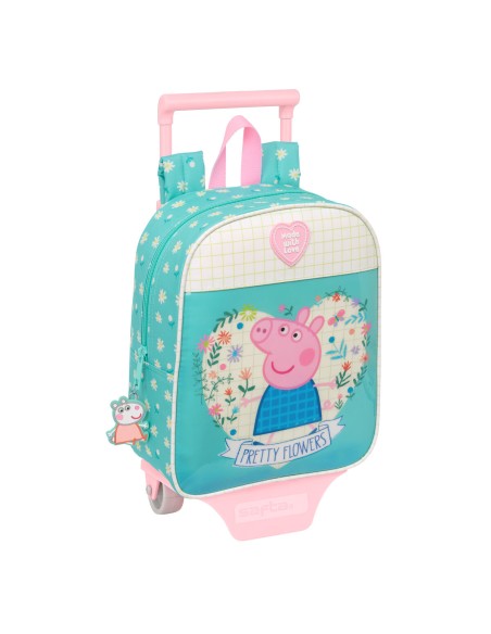 Cartable à roulettes Peppa Pig Pretty flowers Jaune Menthe 22 x 27 x 10 cm