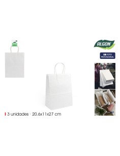 Sac en papier Algon Blanc 20,6 x 11 x 27 cm 3 Pièces (24 Unités) 2