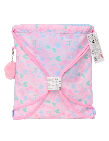 Sac à dos serré par des ficelles BlackFit8 Smile Bleu Rose 35 x 40 x 1 cm