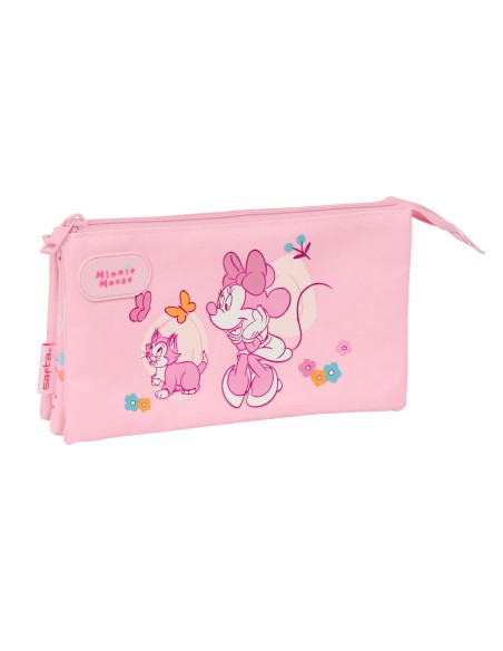 Trousse Fourre-Tout Triple Minnie Mouse Baby Rose 22 x 12 x 3 cm