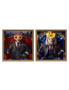 Cadre Home ESPRIT Bleu Noir Léopard Lion Loft 100 x 4 x 100 cm (2 Unités)