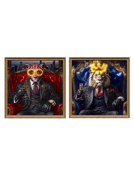 Cadre Home ESPRIT Bleu Noir Léopard Lion Loft 100 x 4 x 100 cm (2 Unités)