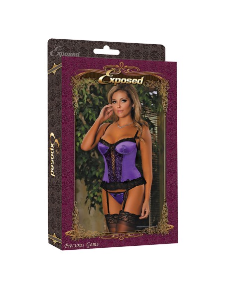 Corset Exposed Noir Lila (S)