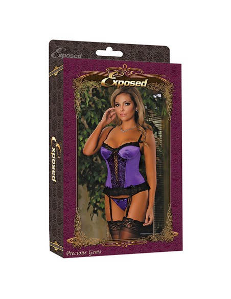 Corset Exposed Noir Lila (M)