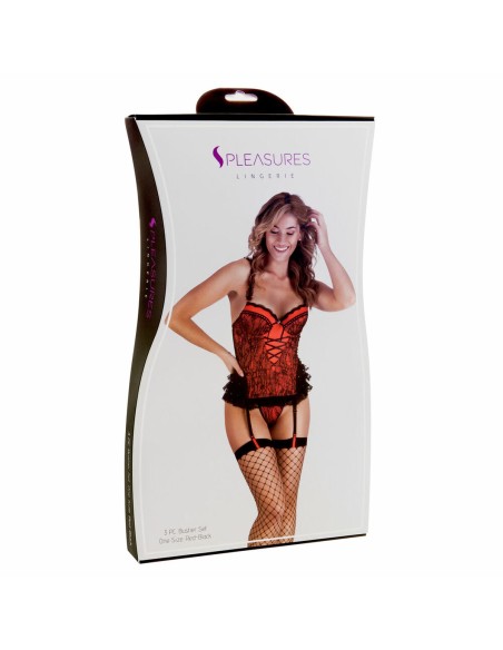 Corset S Pleasures Rouge/Noir (Taille unique)