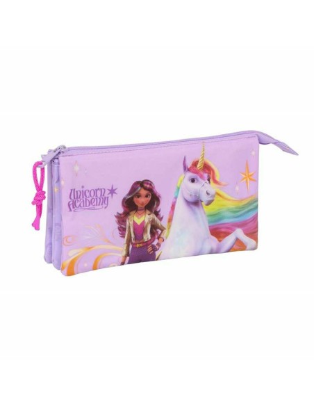 Trousse Fourre-Tout Triple Unicorn Academy Lila 22 x 12 x 3 cm