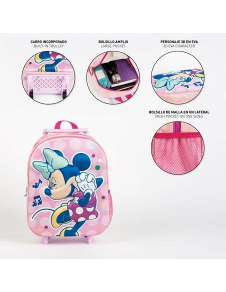 Cartable 3D avec roulettes Minnie Mouse Rose 25,0 x 31,0 x 10,0 cm