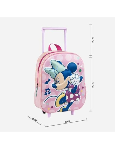 Cartable 3D avec roulettes Minnie Mouse Rose 25,0 x 31,0 x 10,0 cm