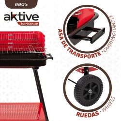 Roues de barbecue au charbon de bois Aktive Acier Plastique Métal émaillé 66 x 85 x 44 cm Rouge 2