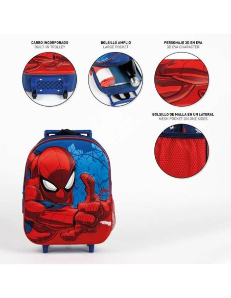 Cartable 3D avec roulettes Spider-Man Bleu 25,0 x 31,0 x 10,0 cm