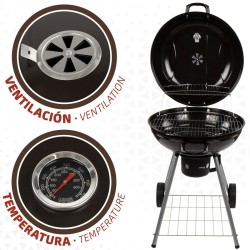 Roues de barbecue au charbon de bois Aktive Aluminium Métal émaillé Textilène 57 x 86 x 57 cm Noir 2