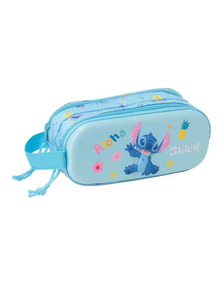Trousse Fourre-Tout Double Lilo & Stitch Bleu clair 21 x 8 x 6 cm 3D