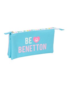 Trousse Fourre-Tout Triple Benetton Unique Rose Turquoise 22 x 12 x 3 cm