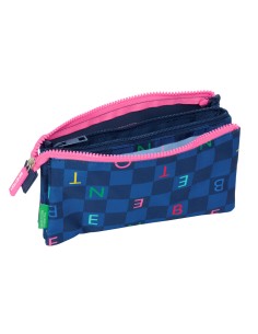 Trousse Fourre-Tout Triple Benetton Damero Blue marine 22 x 12 x 3 cm 2