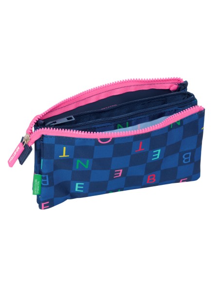 Trousse Fourre-Tout Triple Benetton Damero Blue marine 22 x 12 x 3 cm