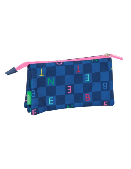 Trousse Fourre-Tout Triple Benetton Damero Blue marine 22 x 12 x 3 cm