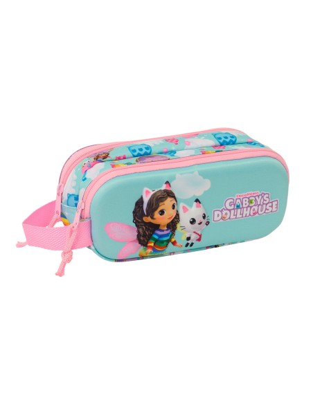 Trousse Fourre-Tout Double Gabby's Dollhouse Rose Bleu ciel 21 x 8 x 6 cm 3D