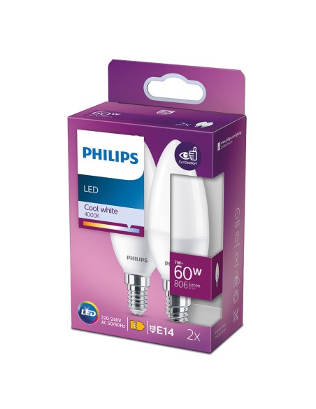 Ampoule Bougie Philips E 7 W E14 806 lm Ø 3,8 x 11,4 cm 2 Unités (4000 K)