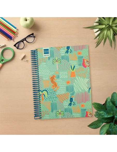 Agenda Finocam DIVA Multicouleur quarto 15,5 x 21,2 cm Jungle 2025-2026