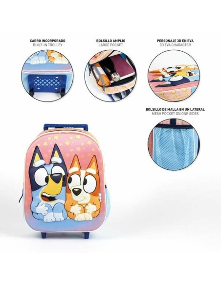 Cartable 3D avec roulettes Bluey Rose 25,0 x 31,0 x 10,0 cm