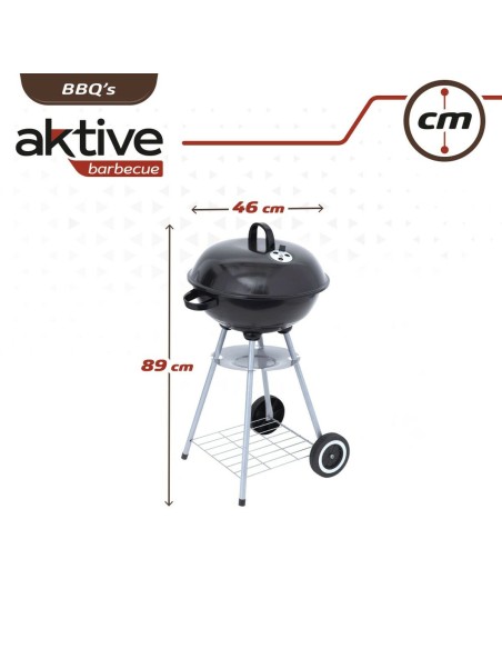 Roues de barbecue au charbon de bois Aktive Métal émaillé 46 x 89 x 46 cm Noir