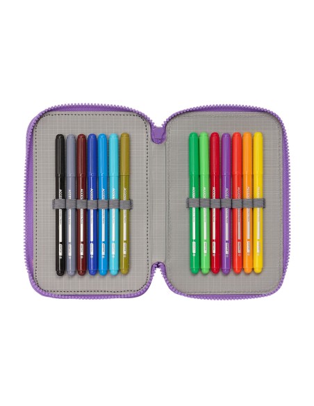Pochette à crayons triple Lilo & Stitch Sweet Bleu Lila 12,5 x 19,5 x 5,5 cm 36 Pièces