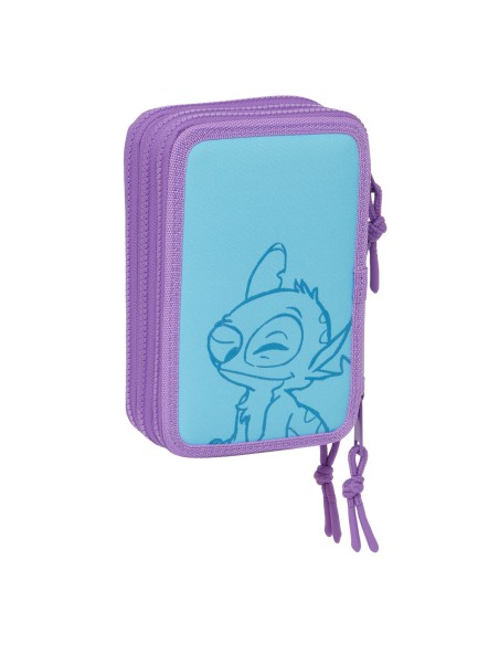 Pochette à crayons triple Lilo & Stitch Sweet Bleu Lila 12,5 x 19,5 x 5,5 cm 36 Pièces